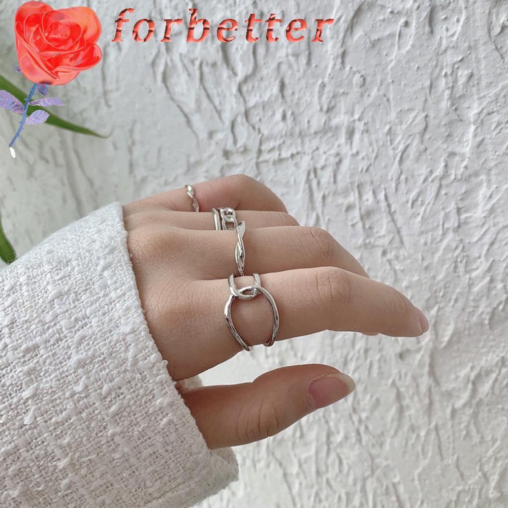 Set 5 nhẫn dạng hở kiểu hình học bằng hợp kim nhiều màu sắc có thể điều chỉnh phong cách Hàn Quốc