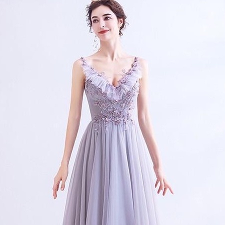 Đầm Dạ Hội Dáng Dài Màu Tím Nhạt Thanh Lịch L0292