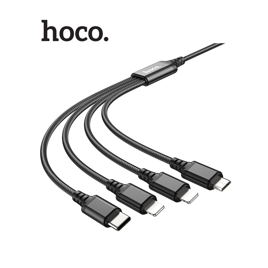 Dây sạc Hoco X76 4-in-1 2Lightning + Type-C + Micro hổ trợ sạc 2.0A dây dù chống gẫy dập dài 100cm dành cho Smartphone