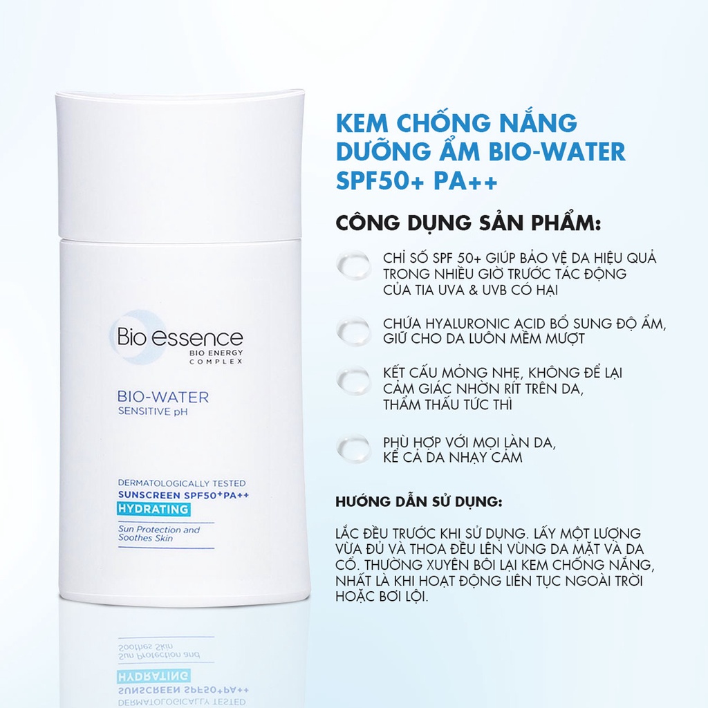 Kem chống nắng dưỡng ẩm Bio-Essence Bio-Water B5 SPF50+ PA++ 40ml