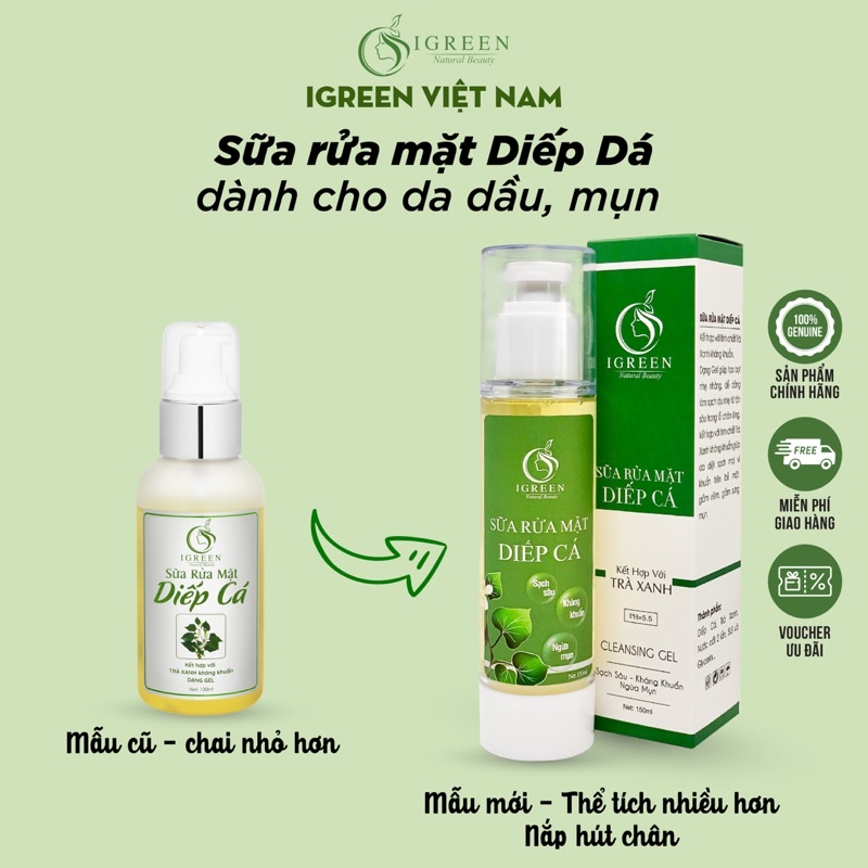 SỮA RỬA MẶT DIẾP CÁ IGREEN DẠNG GEL GIẢM MỤN-KHÔNG KÍCH ỨNG