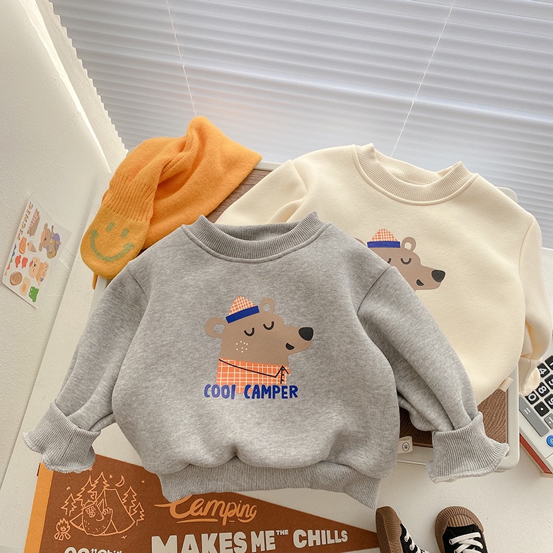 Áo sweater Chui Đầu Dáng Rộng In Hình Gấu Hoạt Hình Phong Cách Hàn Quốc Thời Trang Mùa Đông Cho Bé Trai