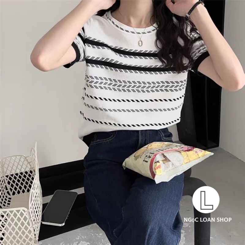 Áo len xương cá Quảng Châu, áo dệt kim nữ tay ngắn Ngọc loan shop.