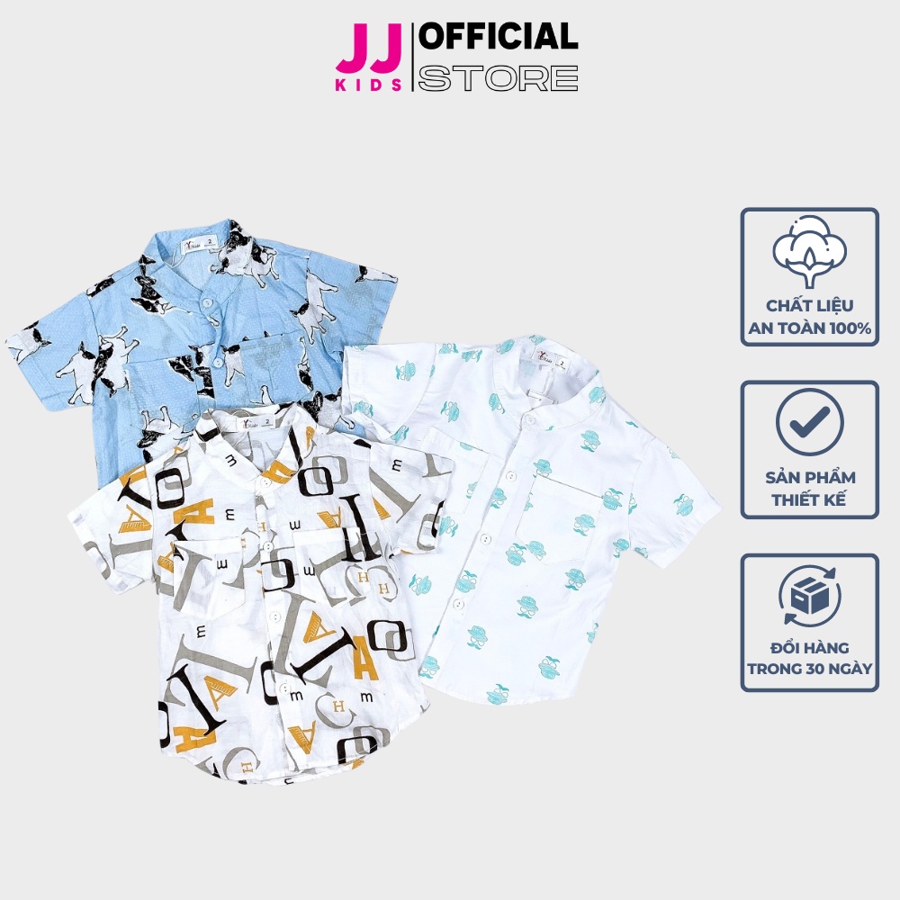 Áo sơ mi cho bé trai ngắn tay cổ trụ họa tiết phong cách Hàn Quốc - JJ Kids