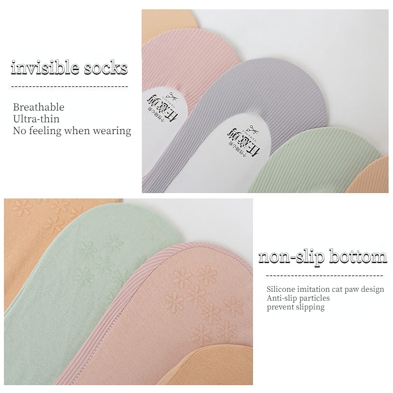 Set 5 Đôi Vớ Thuyền Bằng Lụa silicone Chống Trượt Dành Cho Nữ