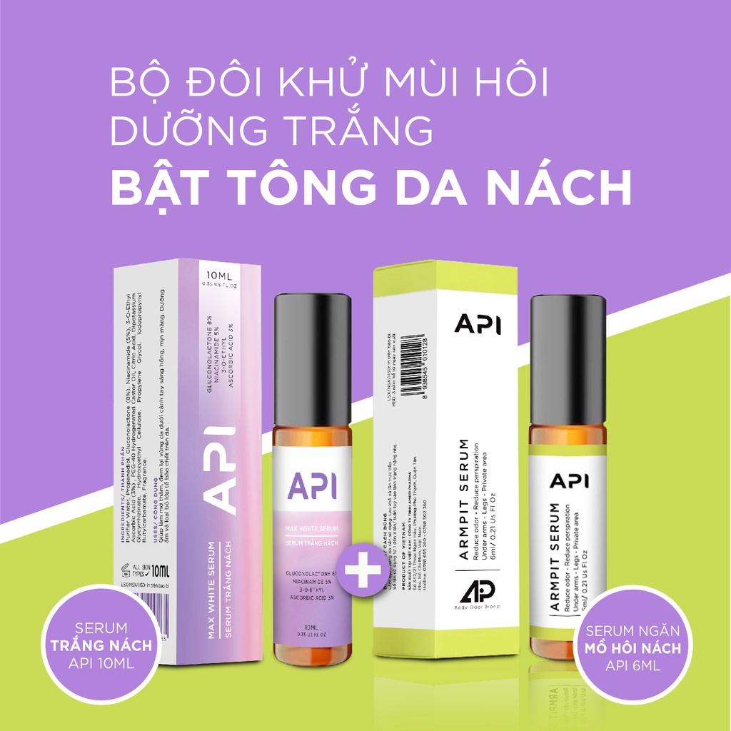 [CHE TÊN] Serum API giảm thâm nách 6ml, son nách API làm trắng nách API, lăn nách mờ thâm, cấp ẩm 10ml