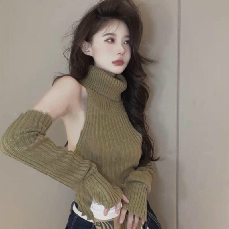 Áo Len Gân Cổ Lọ Tay Rời Sexy CC021