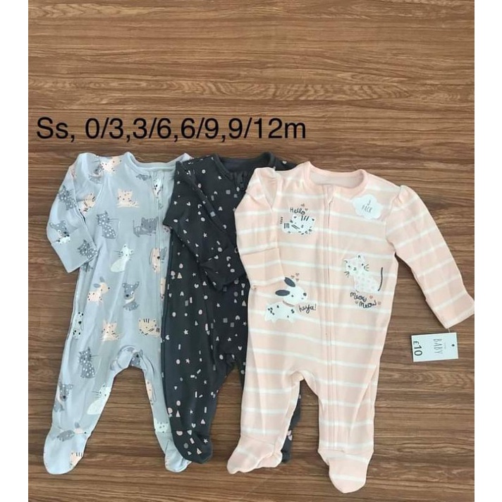 Set 3 Body Sleep suit dài tay George bé gái liền tất
