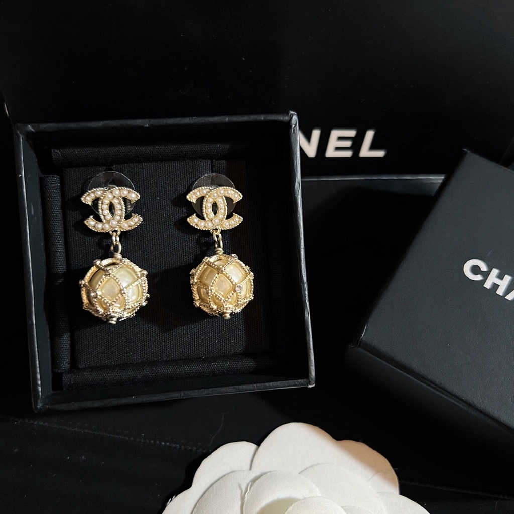 Bông Tai Mạ Bạc 925 Hình Chữ C Đính Ngọc Trai Thời Trang