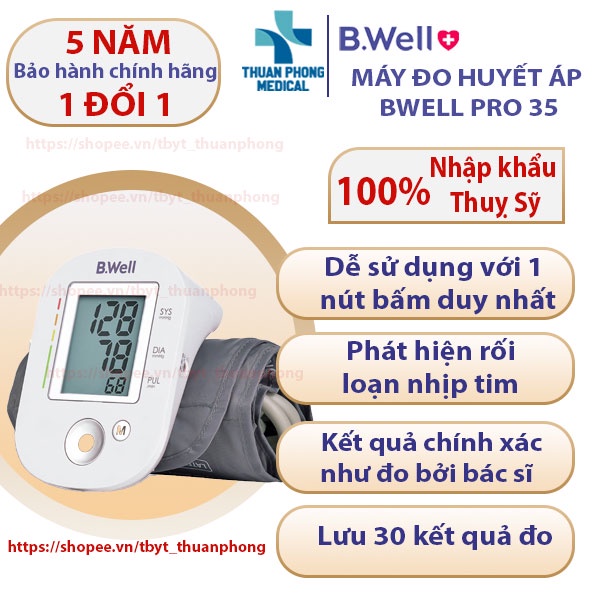 Máy huyết áp bắp tay Bwell pro35 nhập khẩu nguyên chiếc từ Thụy Sỹ