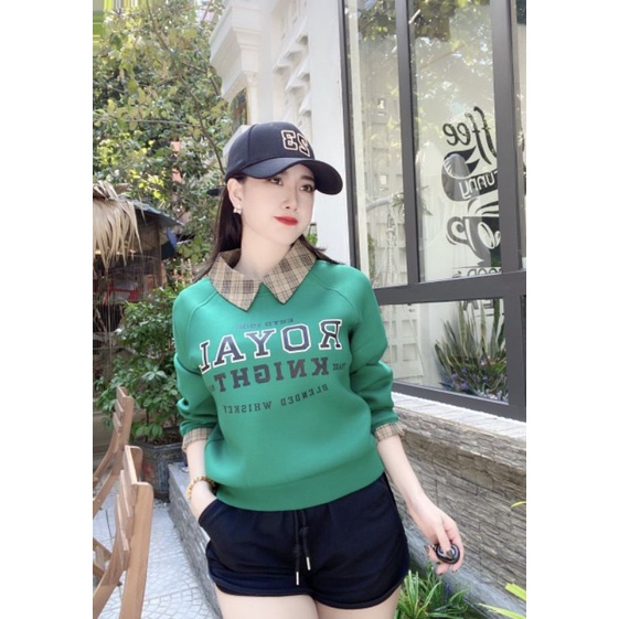 Áo nỉ xốp phối cổ kẻ hàng qc loại 1