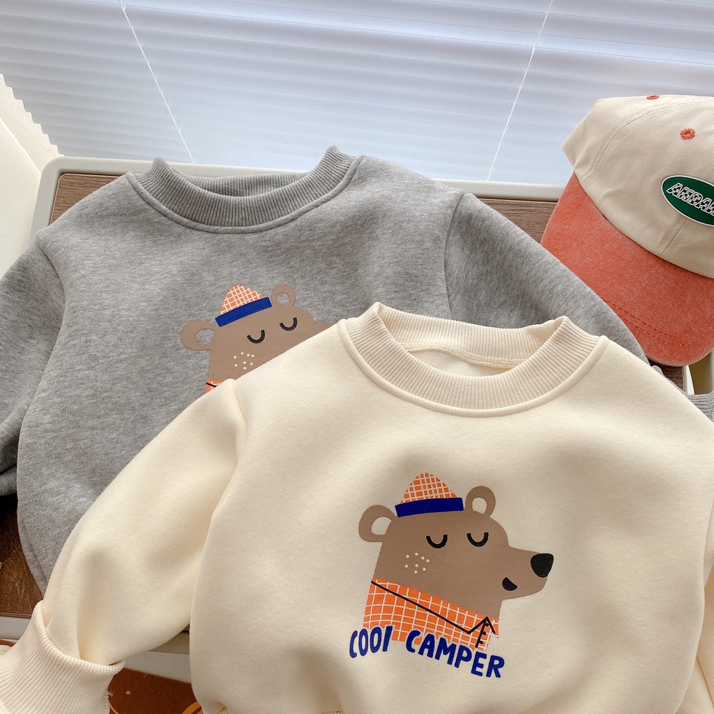 Áo sweater Chui Đầu Dáng Rộng In Hình Gấu Hoạt Hình Phong Cách Hàn Quốc Thời Trang Mùa Đông Cho Bé Trai