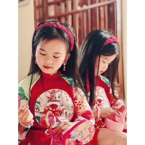 Áo dài bé trai bé gái long phụng, áo dài gia đình chất tafta phối tay in lạ mắt - Áo Dài Sài Gòn H&T