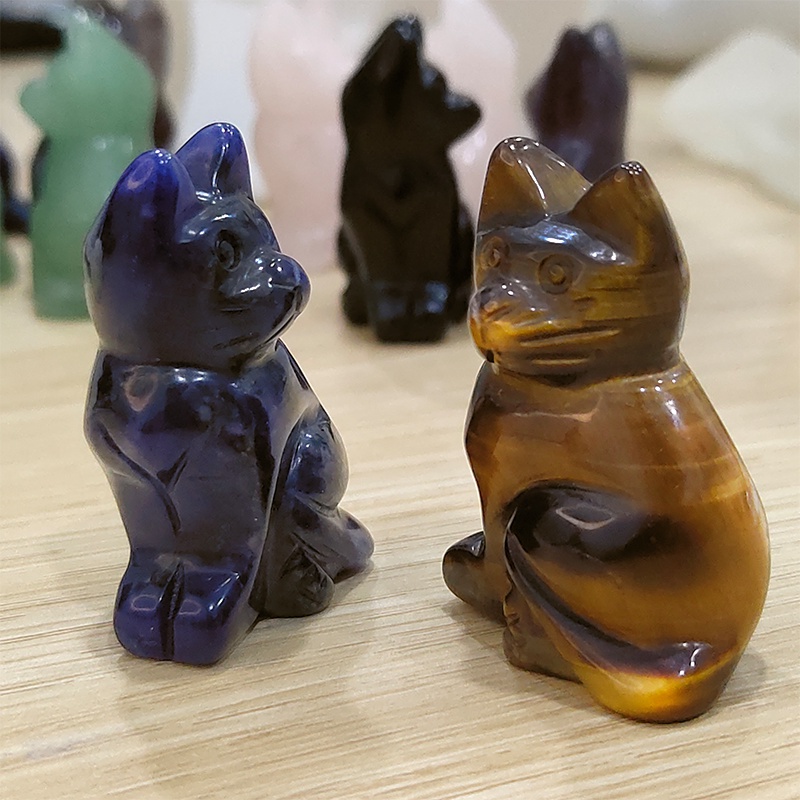 Tượng Mèo Bằng Đá Thạch Anh Tím Tự Nhiên Dùng Trang Trí Nhà Cửa