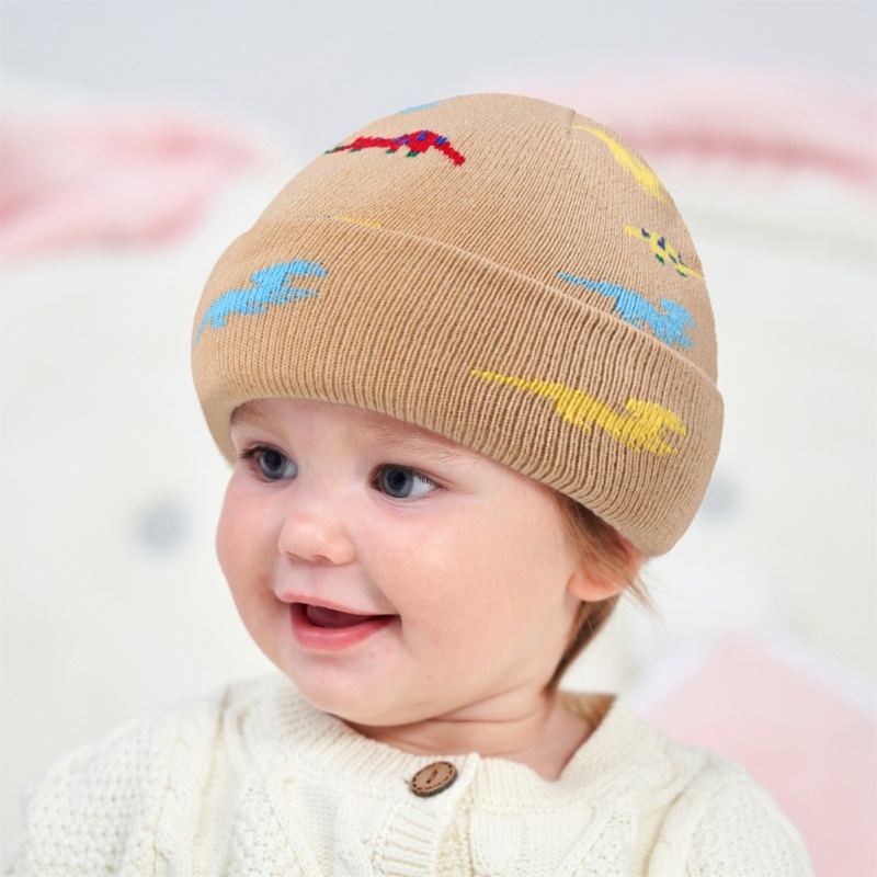 Mũ Dệt Kim Dày Dặn Giữ Ấm In Họa Tiết Khủng Long Hoạt Hình Thân Thiện Với Da Cho Bé Trai Và Bé Gái