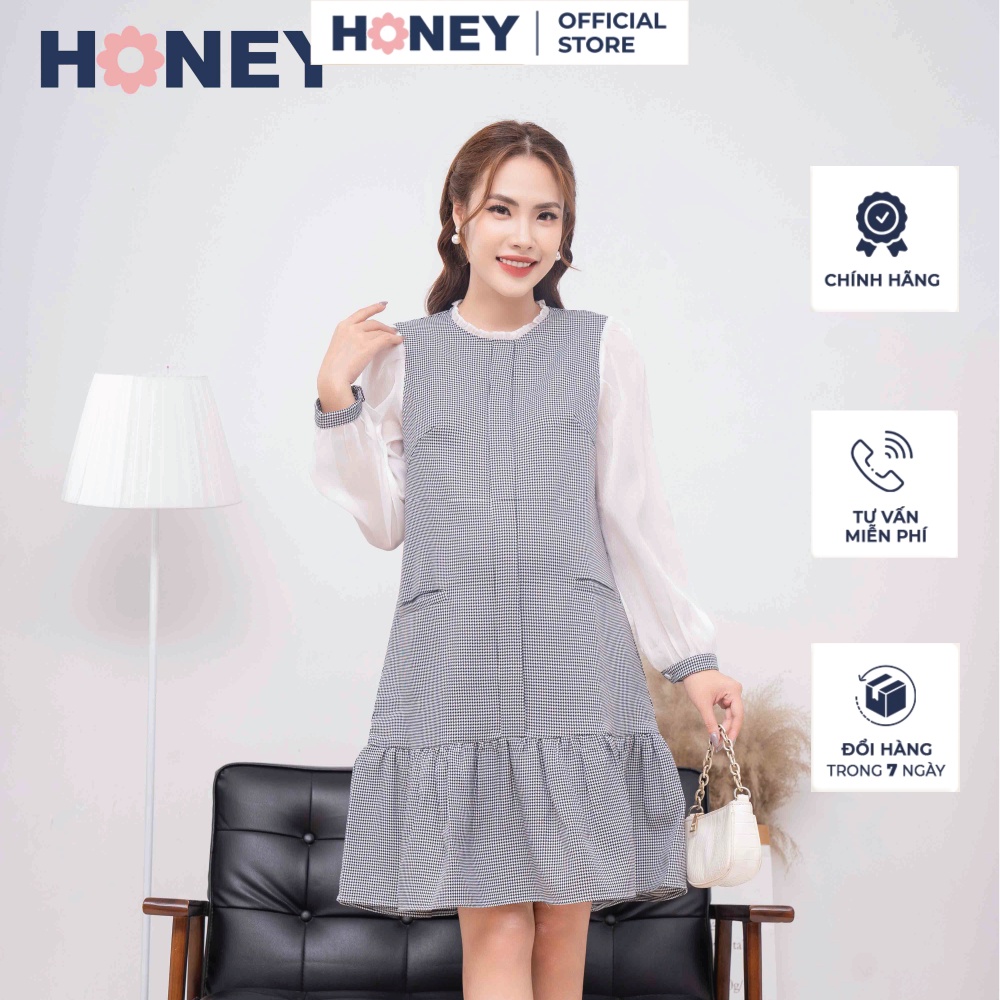 Đầm bầu thiết kế tay dài cổ trụ có bèo dáng suông đuôi cá- Thời trang đầm bầu cao cấp HONEY