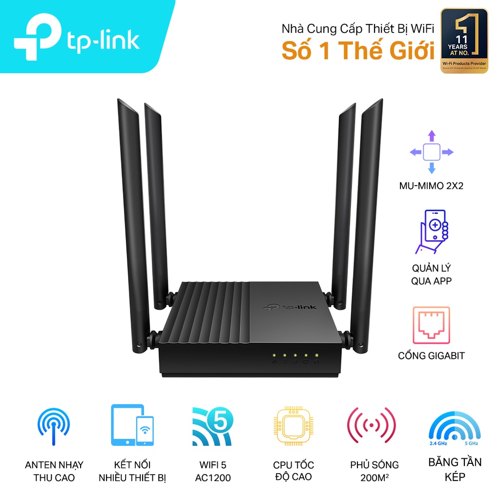 Bộ phát wifi TP-Link Archer C64 OneMesh MU-MIMO AC1200Mbps (Chính Hãng TP-Link Việt Nam)