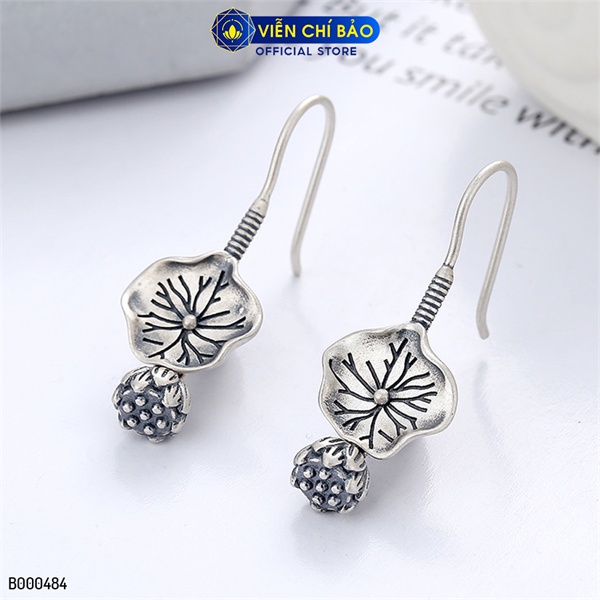 Bông tai bạc nữ đài sen dáng dài chất liệu bạc Thái 925 thời trang phụ kiện trang sức Viễn Chí Bảo B000484