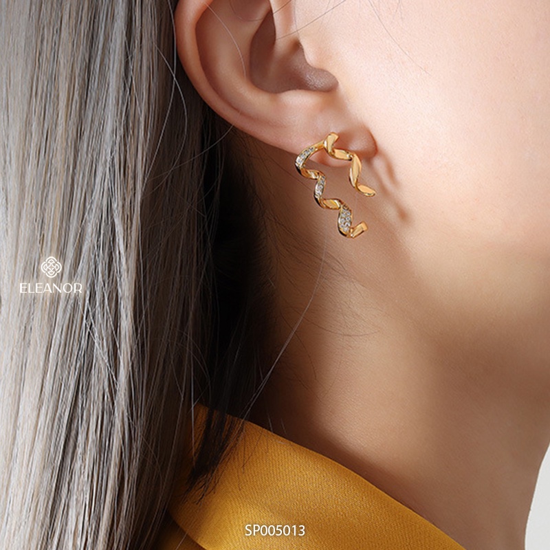 Bông tai nữ Eleanor Accessories hình xoắn lượn sóng đính đá phụ kiện trang sức 5013