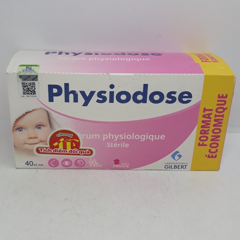 Nước Muối Sinh Lý Physiodose Vệ Sinh Tai, Mũi, Mắt Cho Bé (Hộp 40 ống x 5ml)