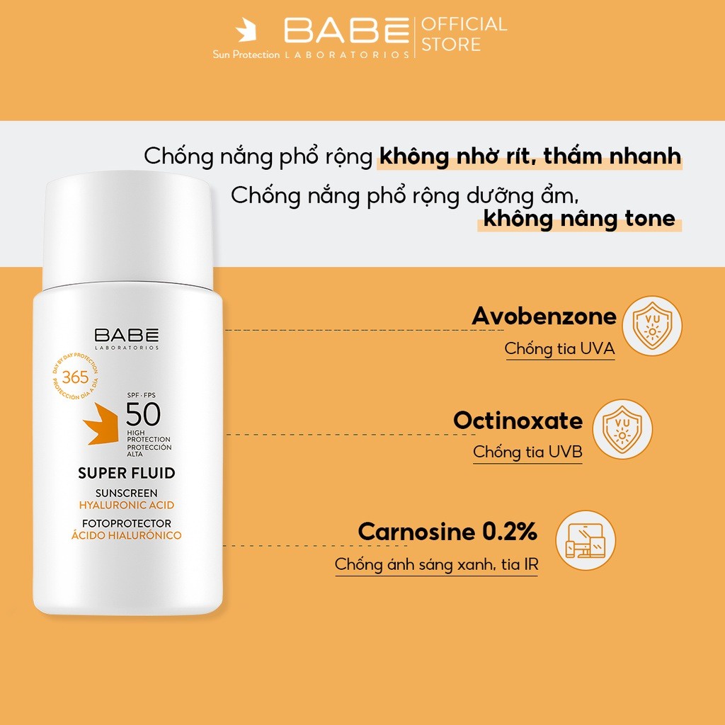 Kem chống nắng phổ rộng BABÉ Super Fluid Sunscreen SPF50 50ml (mọi loại da) - AJAS SKINLAB