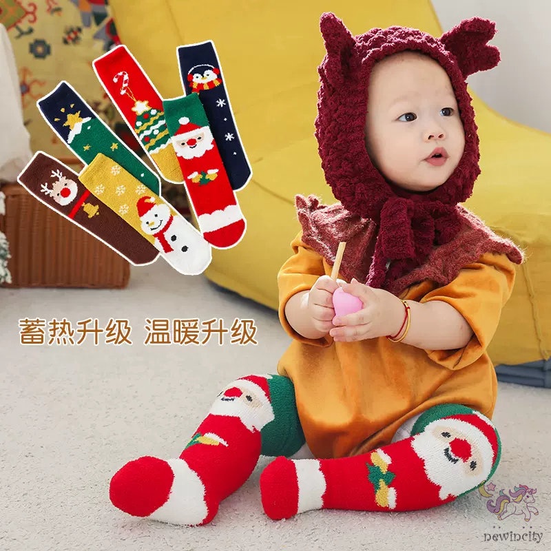 Vớ Dày Giữ Ấm Chống Trượt In Họa Tiết Giáng Sinh Dành Cho Trẻ Em
