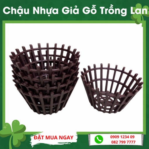 (Combo 5 cái ) Chậu nhựa giả gỗ trồng lan (19cm x cao17cm x đáy10cm)-Green City