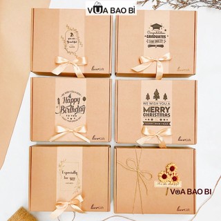 Hộp quà  kraft kèm túi kraft, rơm lót 25cm - Hộp túi quà sinh nhật, giáng sinh, tặng bạn trai, bạn gái