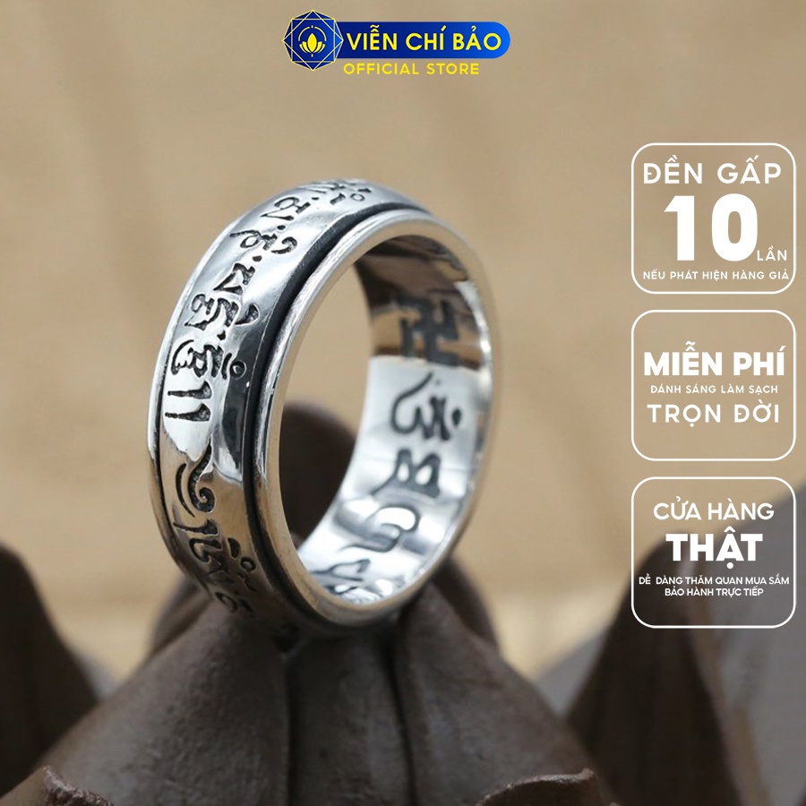 Nhẫn bạc nam Om Mani Pad Me Hum Xoay chất liệu bạc Thái 925 thời trang phụ kiện trang sức Viễn Chí Bảo N100016