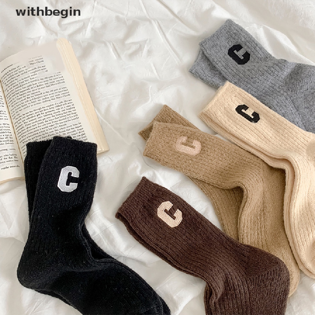 1 Đôi Vớ Giữ Ấm Màu Trơn In Chữ Đơn Giản Phong Cách Hip Hop Thời Trang Thu Đông Cho Nữ