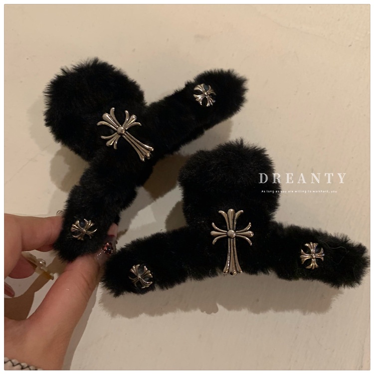 Kẹp Tóc Lông Nhung Đan Chéo Lưng Độc Đáo Thời Trang Thu Đông Hàn Quốc