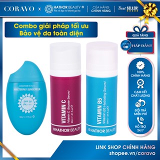 Bộ 3 chăm sóc da tối ưu, Bảo vệ da toàn diện - Vitamin B5, Vitamin C, Kem Chống Nắng - Hathor Beauty (Kim Thiên Hoa)