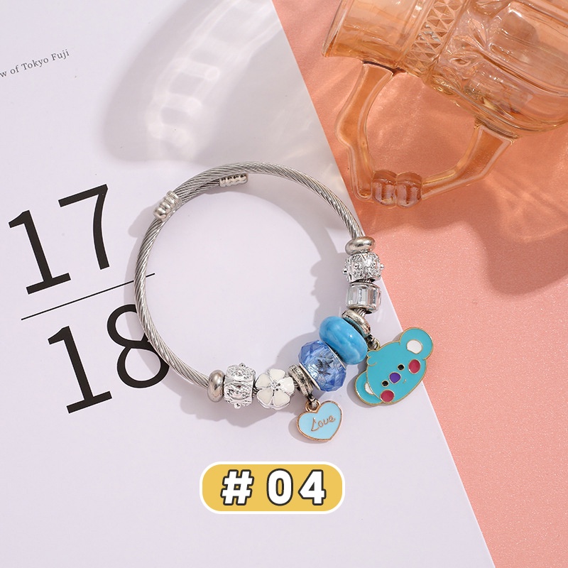 Vòng Tay Mặt Hình BT21 Hoạt Hình Bằng Thép Không Gỉ Dễ Điều Chỉnh Thời Trang Cho Nữ