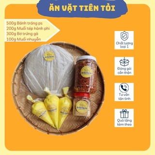Combo 500g bánh tráng phơi sương 200g muối hành phi thơm ngon - ăn vặt tiên tỏi