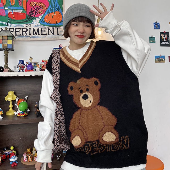 Áo Len Không Tay Cổ Chữ V Thiết Kế Mới Thời Trang Mùa Thu Đông Theo Phong Cách Nhật Bản Cho Nữ