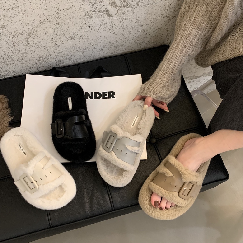 [ HÀNG LOẠI 1] Dép bông khóa vuông lông cừu MUMIXI chính hãng, dép lông nữ nhiều màu khóa vuông cạnh MSP-VB19 TRANGBIHUE