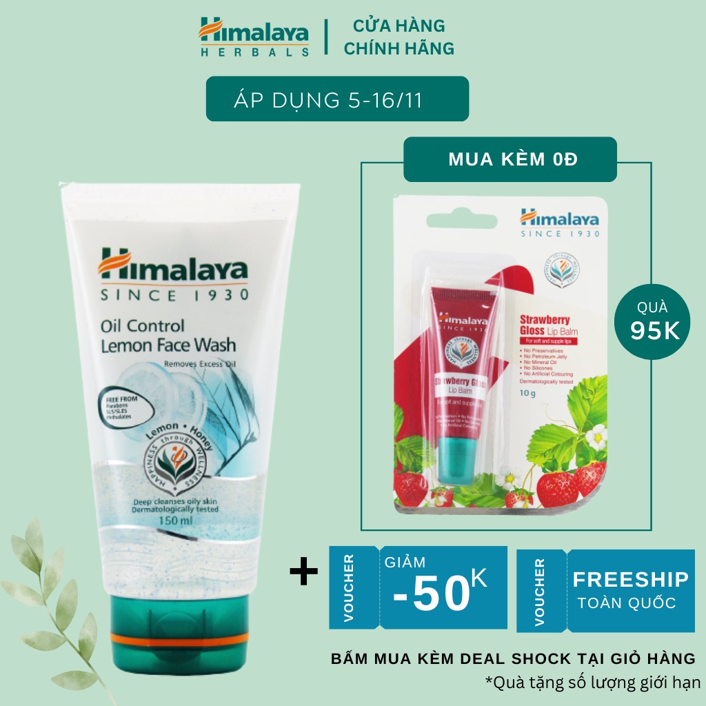 Sữa rửa mặt chanh mật ong sạch dầu, thu nhỏ lỗ chân lông Himalaya Oil Control Lemon Face Wash 150ml