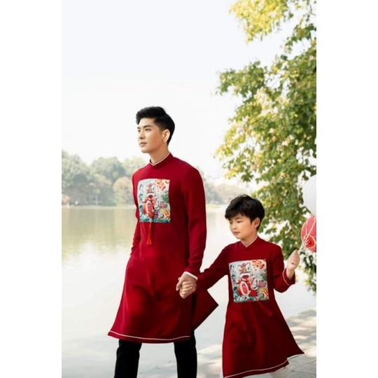 Áo dài bé trai bé gái long phụng, áo dài gia đình chất tafta phối tay in lạ mắt - Áo Dài Sài Gòn H&T
