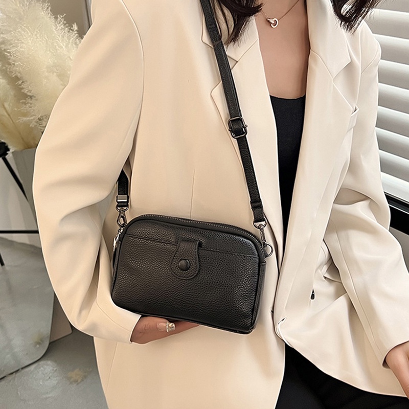 IELGY Túi Da Bò Đeo Chéo Đựng Điện Thoại Màu Trơn Có Khóa Kéo Cho Nữ