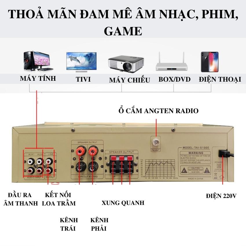 Amply karaoke bluetooth, Âm ly 220V, Amly bluetooth SUNBUCK TAV-6199E 5 kênh cắm loa sub đánh siêu đỉnh