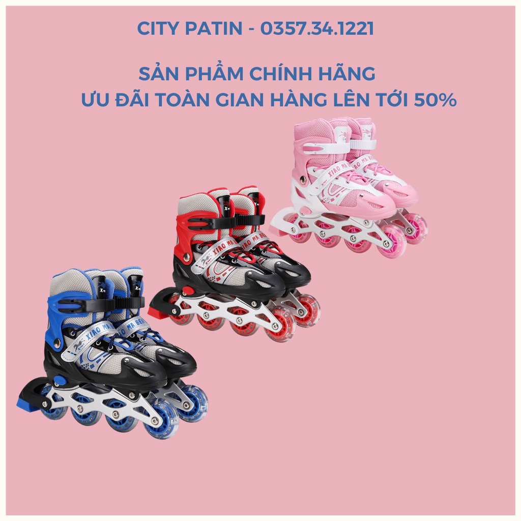 Giày trượt patin trẻ em, Patin bear cho trẻ có bánh đầu sáng đèn, Giày điều chỉnh tăng giảm được size