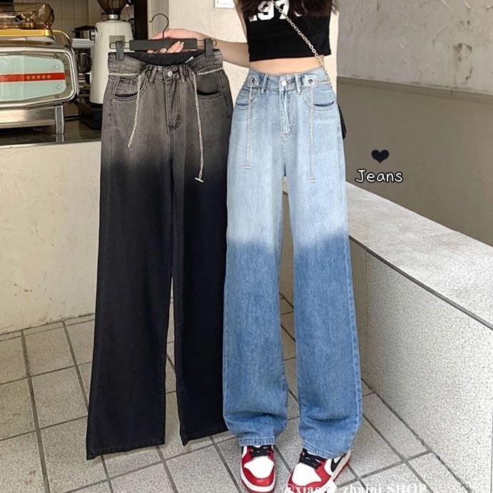 Quần jean SUXI ống dài rộng dáng suông lưng cao màu gradient kiểu Hàn Quốc thời trang mùa thu cho nữ