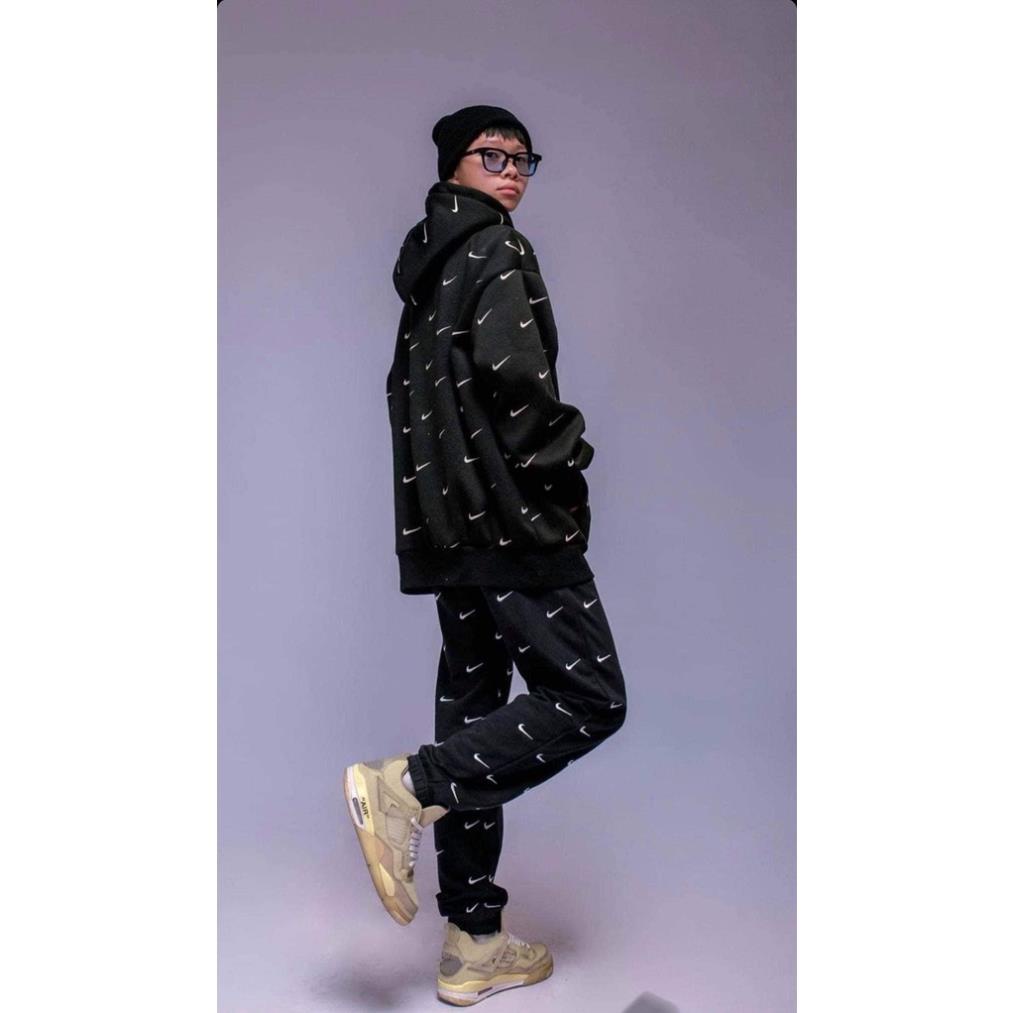 Áo hoodie khóa kéo Swoosh Logo Thêu Nổi Cao cấp Vải Nỉ Bông