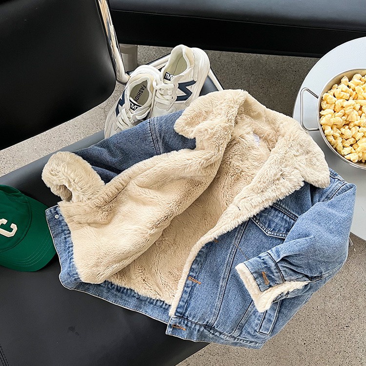 Áo Khoác Jeans Lót Lông Cừu Mềm Mịn , Ấm Áp Cho Bé - Phong Cách Hàn Quốc