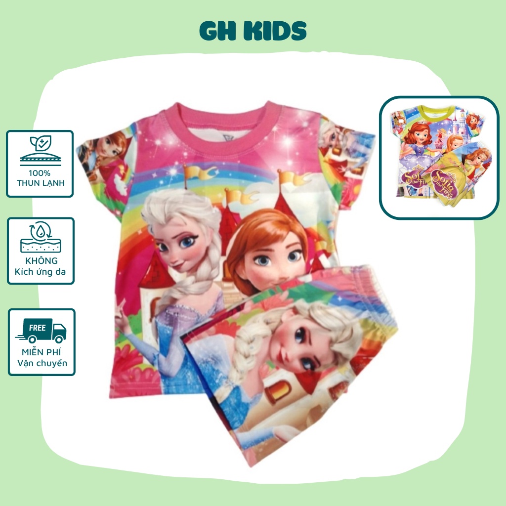 Đồ bộ bé gái họa tiết Công chúa Elsa Disney chất liệu thun mềm mịn mát in hình 3D được các bé gái yêu thích SIZE 5-25kg