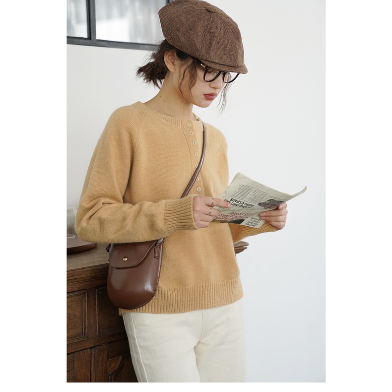 ZHELIHANGFEI Áo len cổ tròn phong cách Tender áo len dài tay rộng giản dị - cùng với nhiệt độ đơn giản