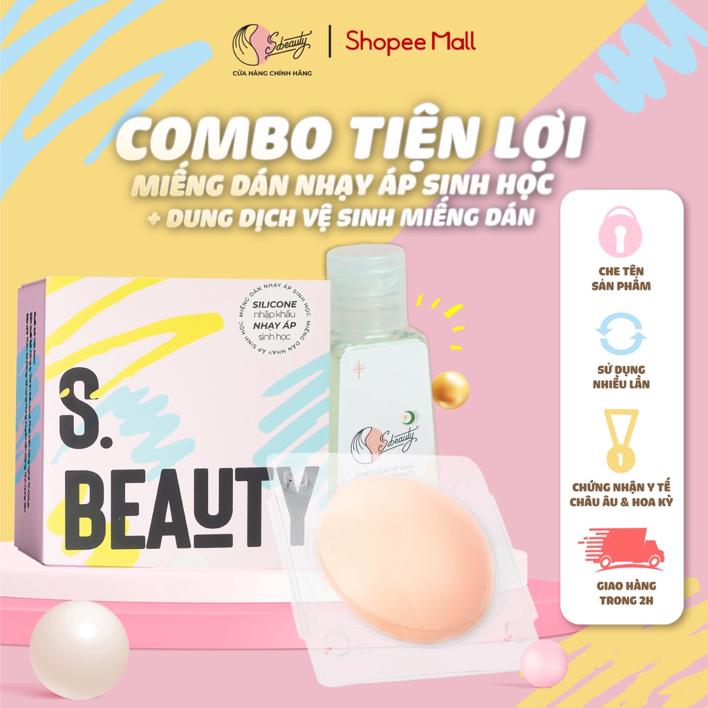 Combo 1 Bộ Miếng Dán Ngực Nhạy Áp Silicon Cao Cấp SBeauty Phù Hợp Mọi Khuôn Ngực Kèm Chai Dung Dịch Vệ Sinh Miếng Dán