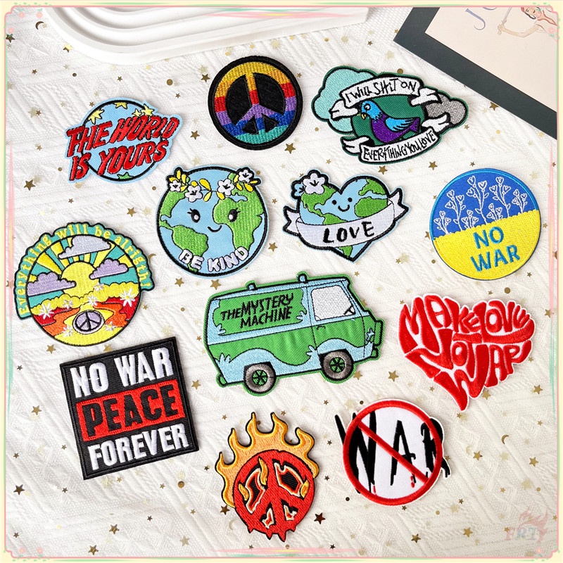 ♚ No War - Miếng Dán Ủi Thêu Hình Thế Giới Của Bạn ♚ 1 Huy Hiệu Dán Ủi Thêu Chữ Peace World