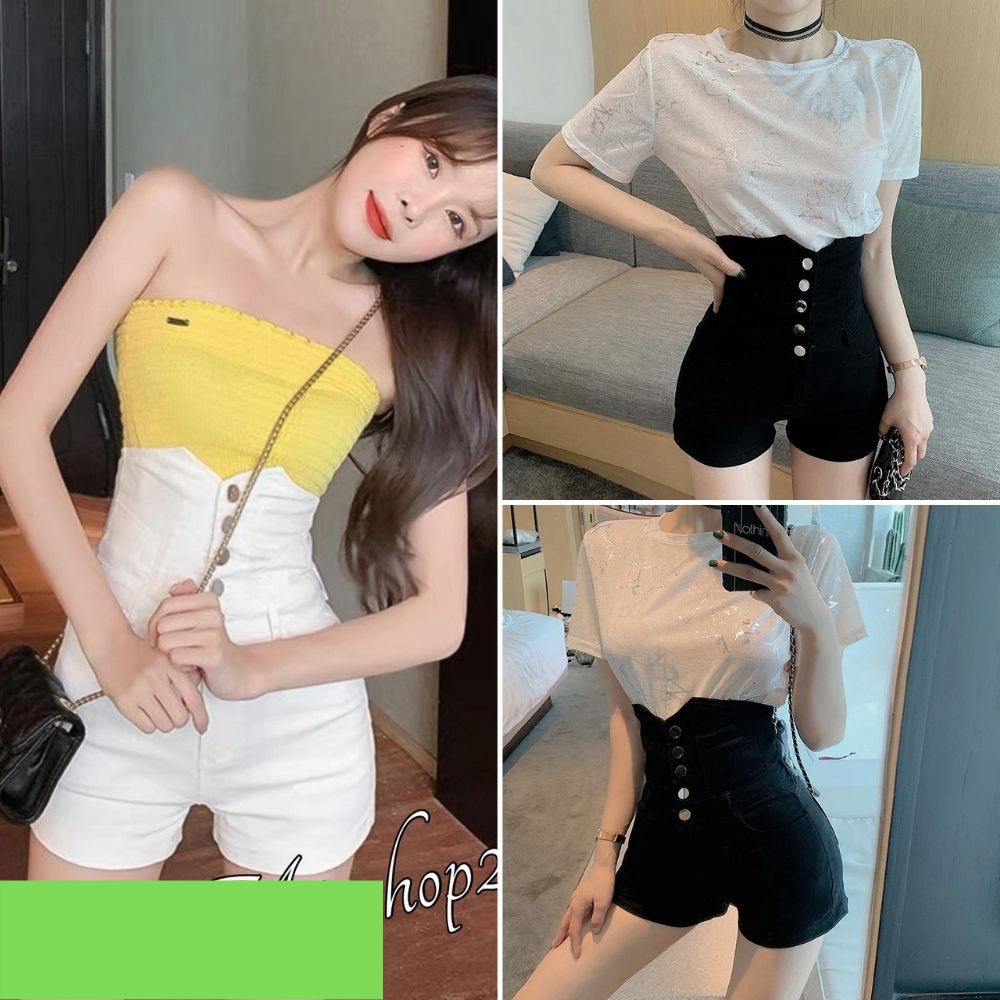 Quần đùi nữ, quần nữ kiểu phối cúc 2 màu trắng đen size S M L SKUQ-17A she.boutique90