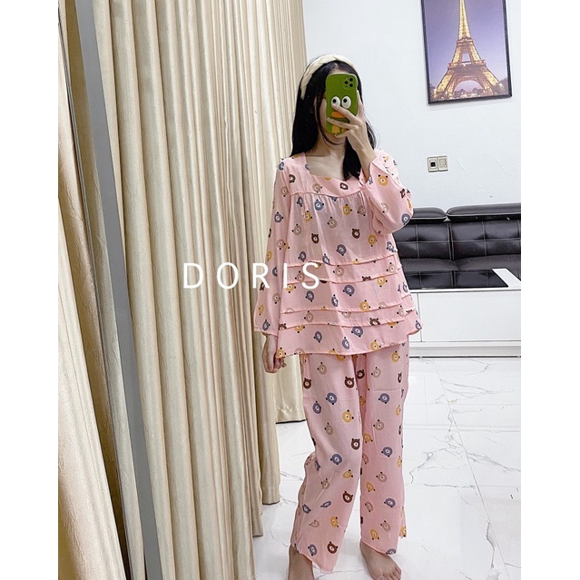 Bộ Bầu Kết Hợp Sau Sinh Chất Đũi Xước Cổ Vuông Xếp Li Cách Điệu FreeSize